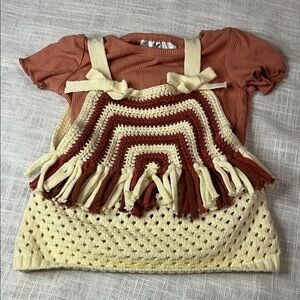 RARE EDITIONS CROCHETED FRINGE BOHO TOP